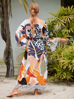 RanRui Kimono Robe Women Open Front Kimono Duster Robes with Belt Loose Over Sized