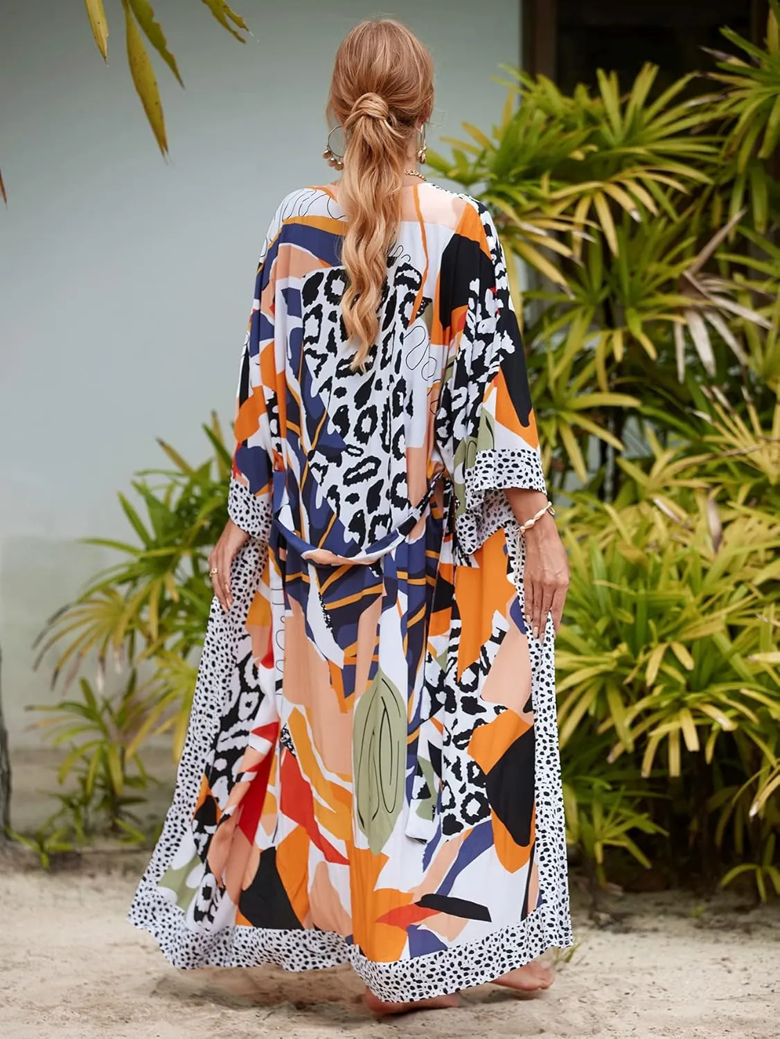 RanRui Kimono Robe Women Open Front Kimono Duster Robes with Belt Loose Over Sized