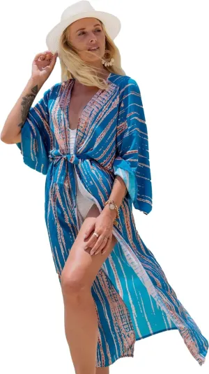 RanRui Womenloose Kimono Duster Beach Blouse Long Beach Kimono Robe Cover ups Kimonos for Women