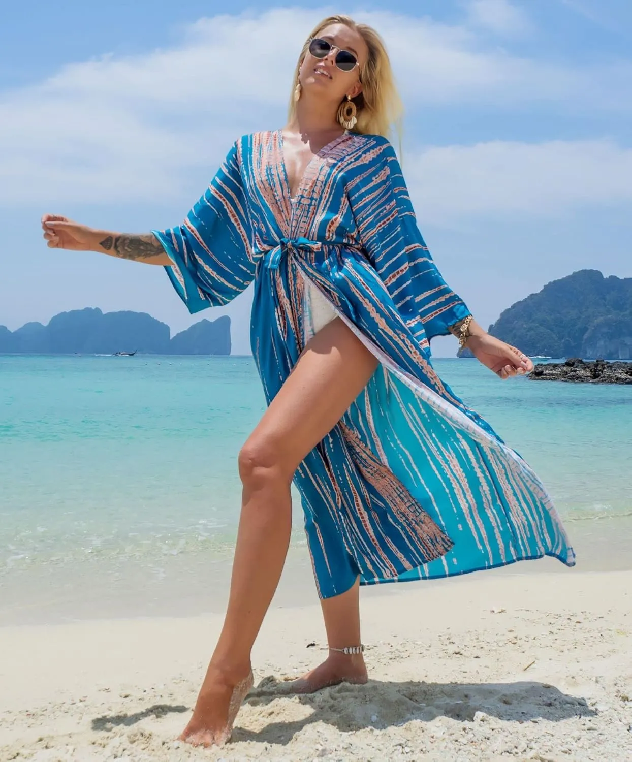 RanRui Womenloose Kimono Duster Beach Blouse Long Beach Kimono Robe Cover ups Kimonos for Women