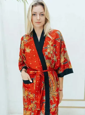 Red and Gold Cotton Kimono Robe