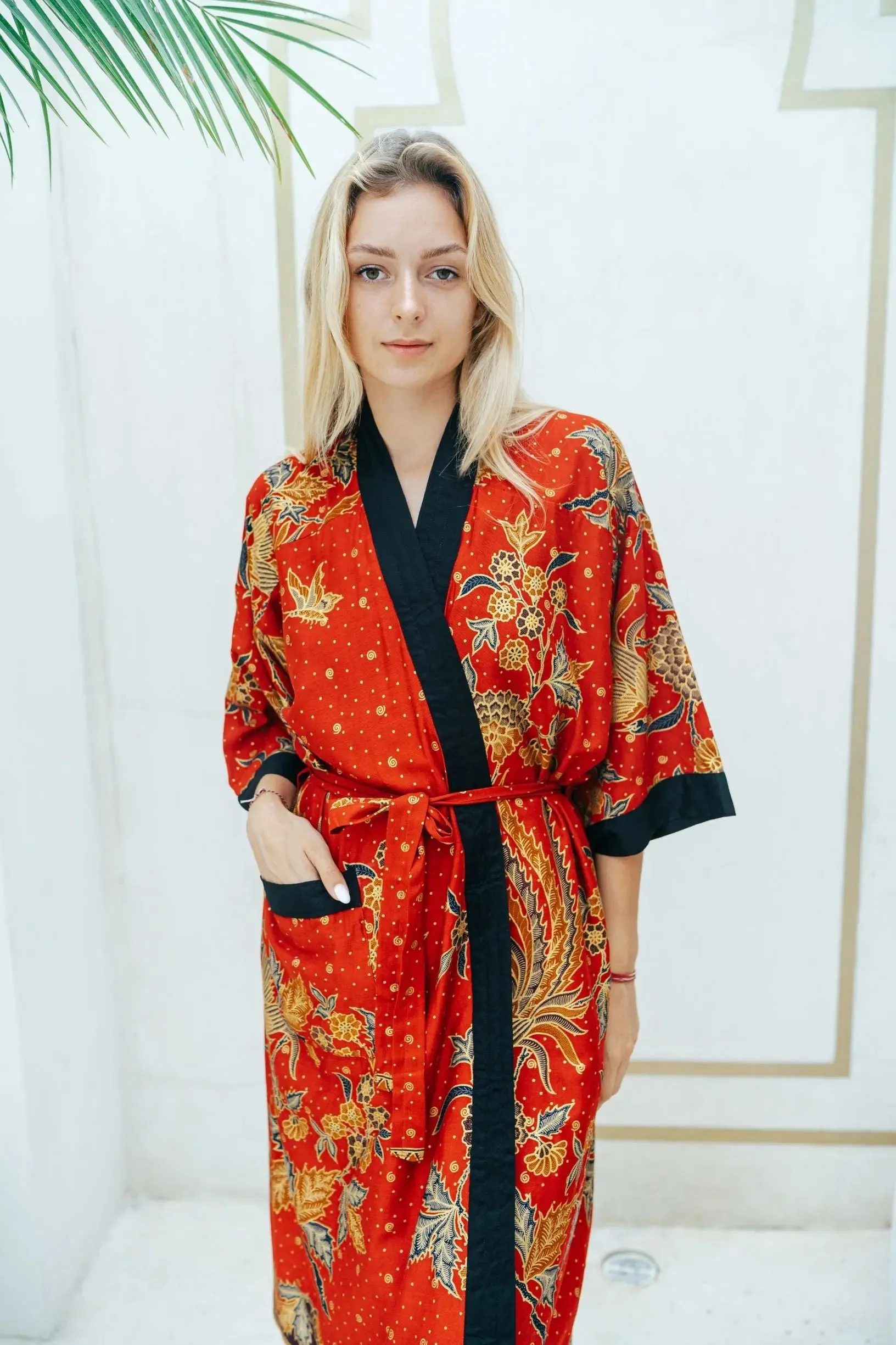 Red and Gold Cotton Kimono Robe