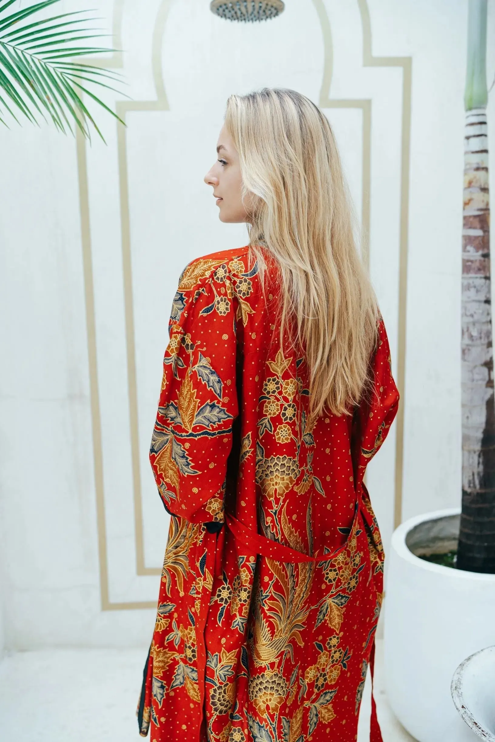 Red and Gold Cotton Kimono Robe