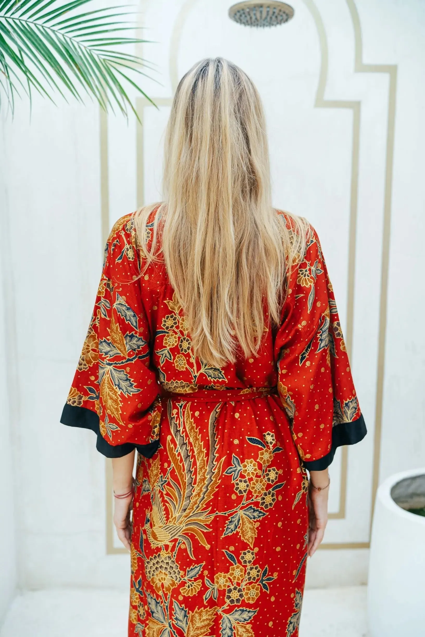 Red and Gold Cotton Kimono Robe
