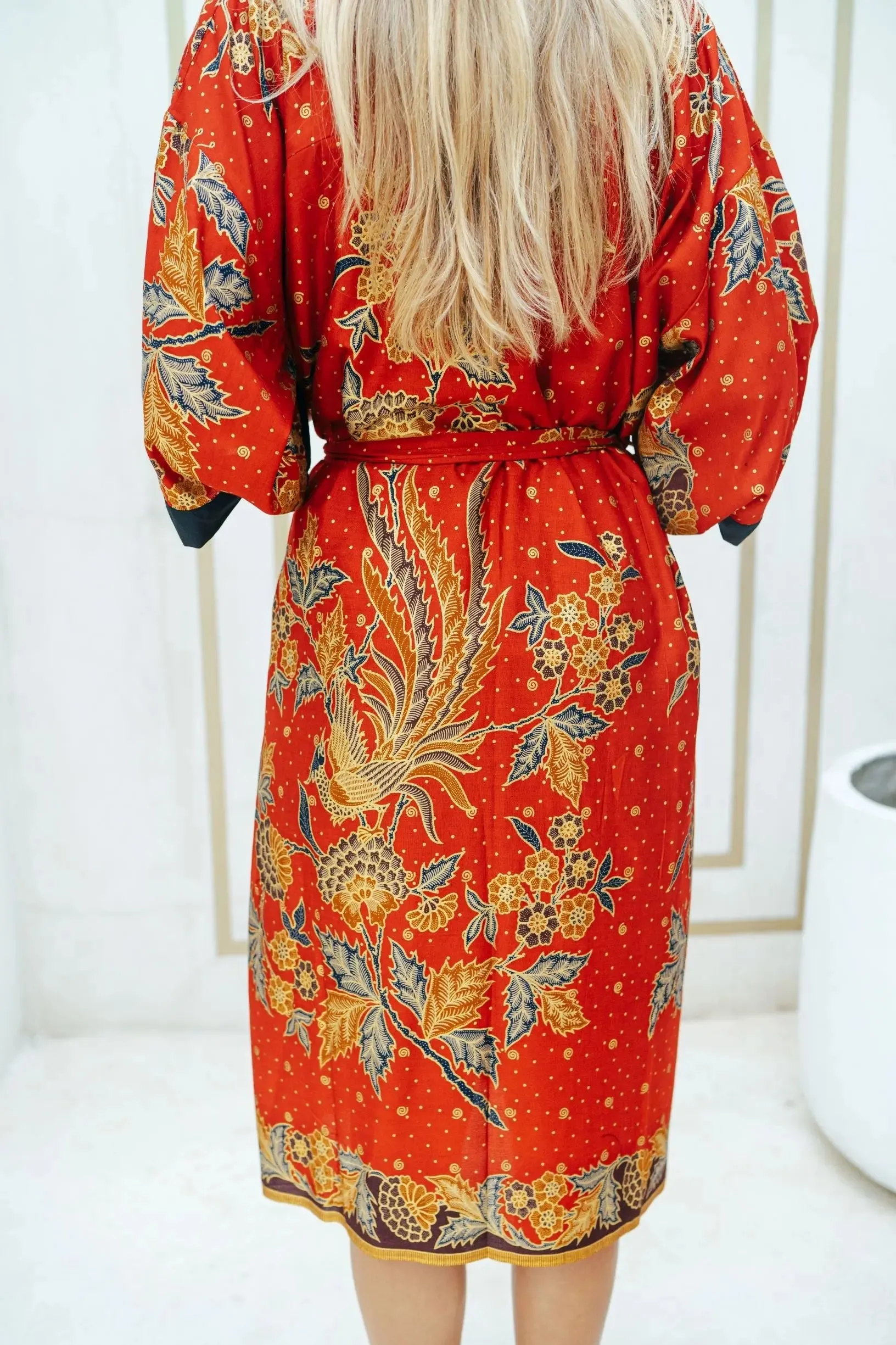 Red and Gold Cotton Kimono Robe