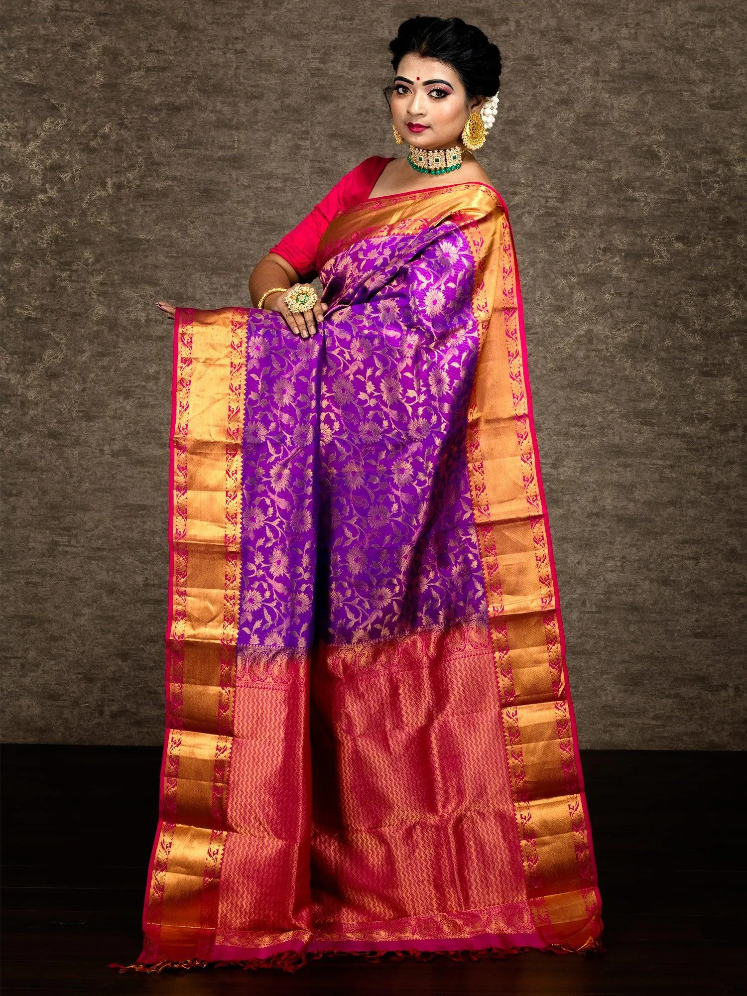 Red Violet Bridal Kanchipuram Silk Saree