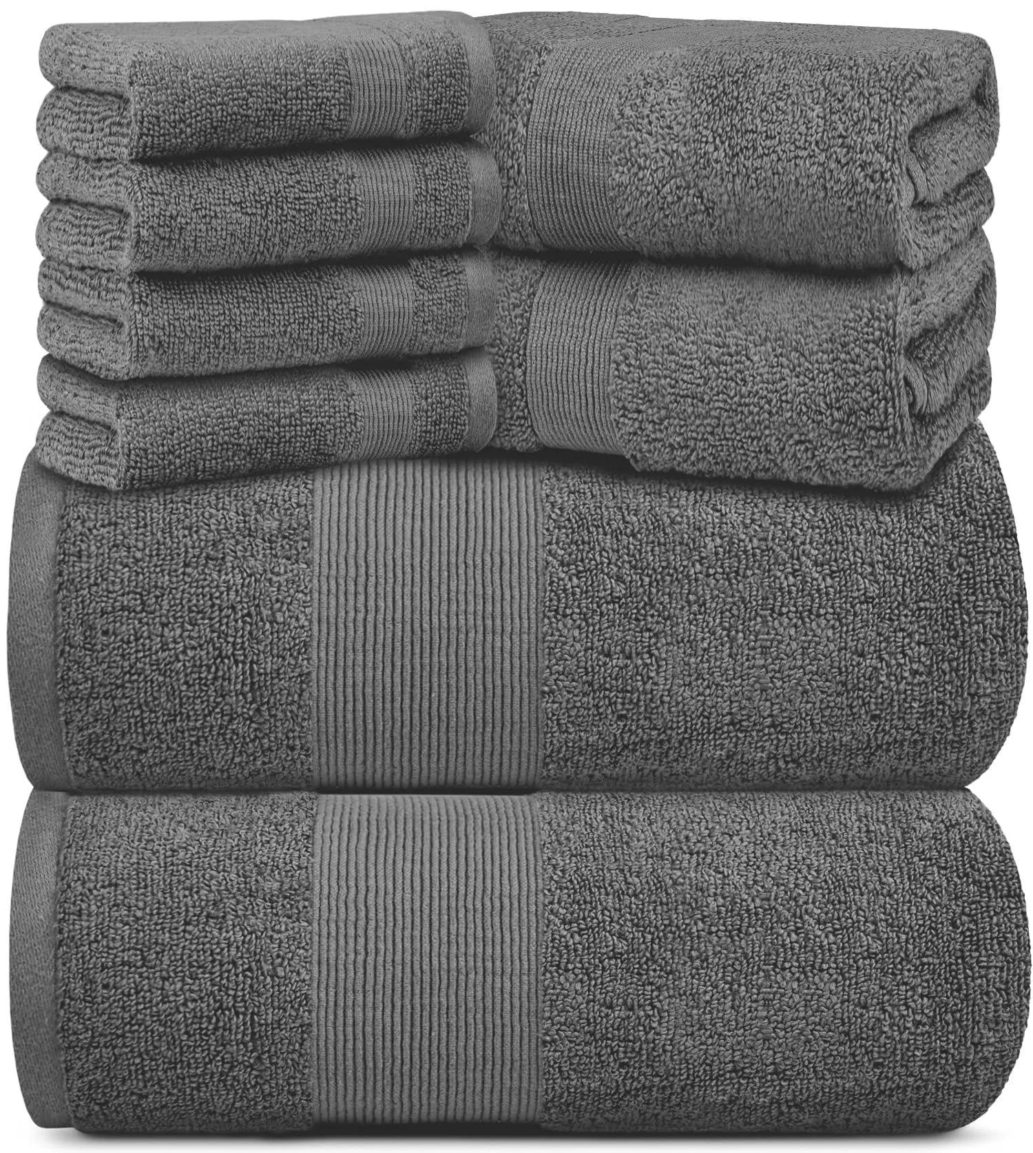 Resort Collection Soft Bath Towel Set of 8 Pcs Hotel Plush Cotton Smoke Grey