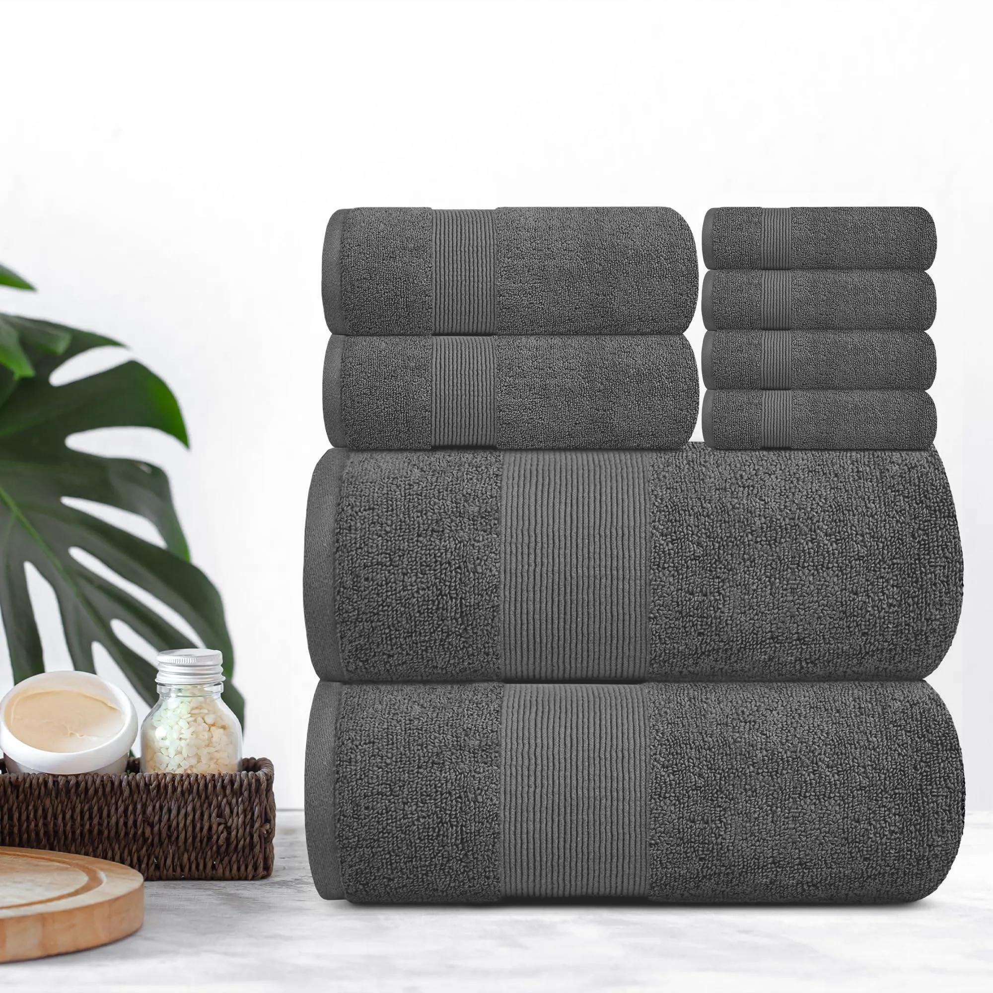 Resort Collection Soft Bath Towel Set of 8 Pcs Hotel Plush Cotton Smoke Grey