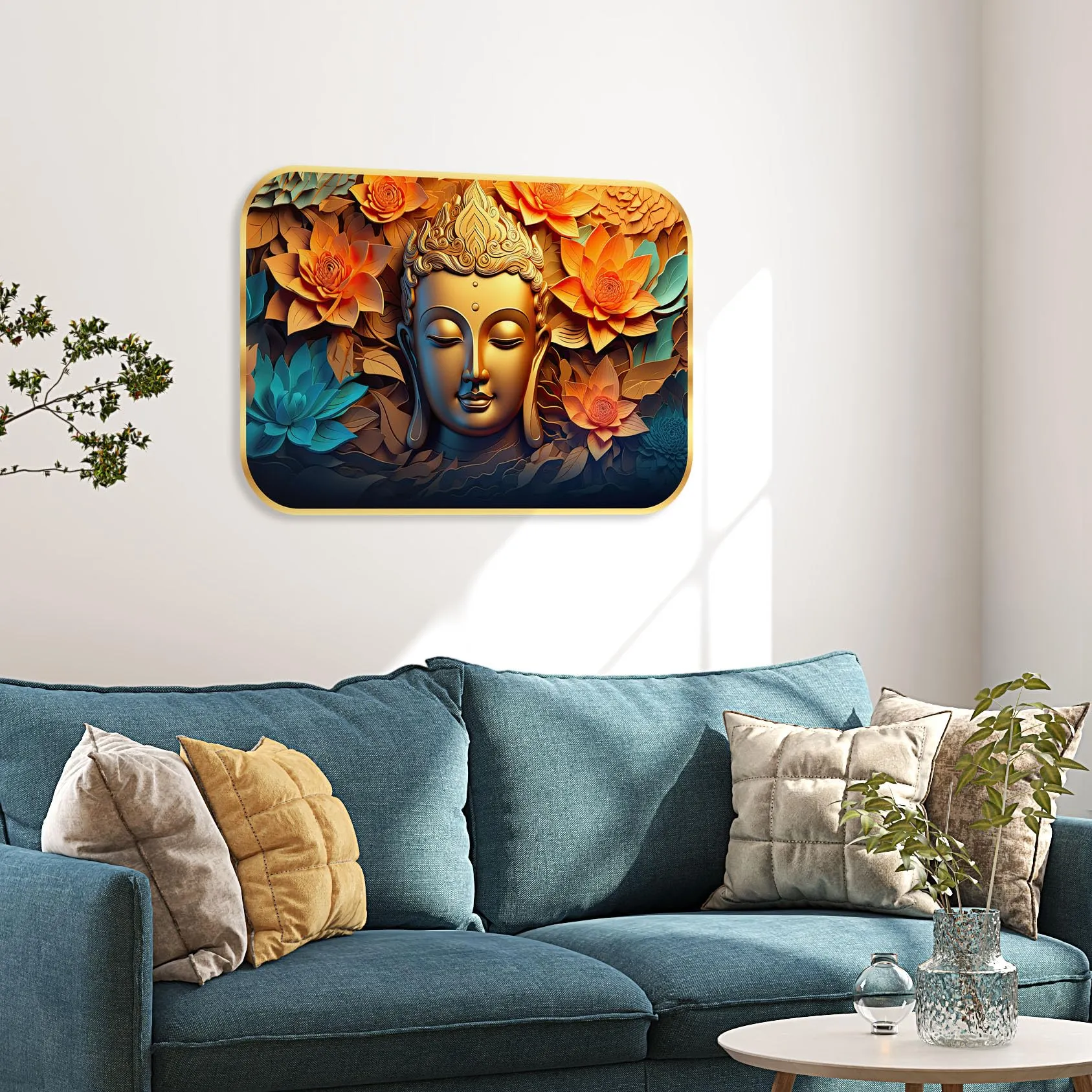 SAF paintings modern art Crystal Embedded High Gloss Mirror Finished Surface Golden Slim Frame 46 cm x 30 cm Large Size, For Home/Office/Hotel painting MG49