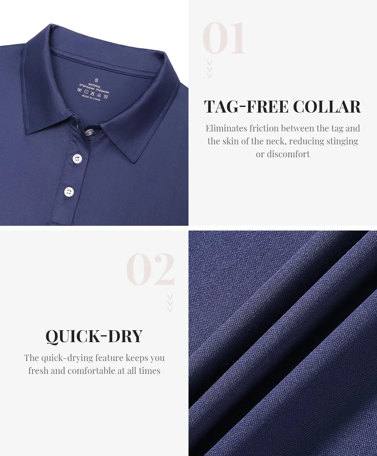 Star Vibe Long Sleeve Polo Shirts for Women Moisture Wicking Golf Shirt Quick Dry UPF 50  Sun Tennis Athletic Tops 3 Pack