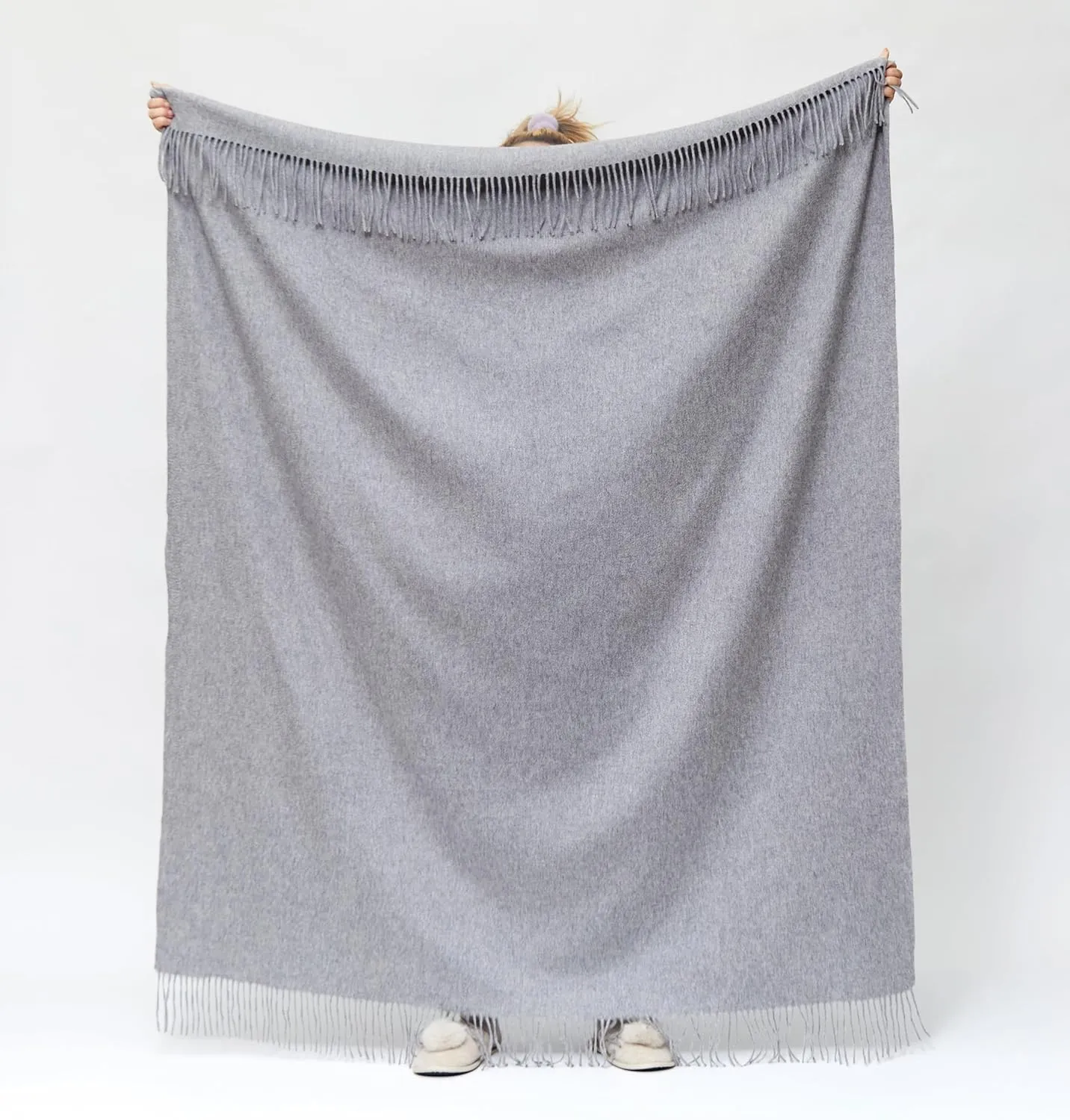 State Cashmere Home Throw Blanket with Decorative Fringe 100% Pure Cashmere Ultra Soft Accent Blanket for Couch, Sofa & Bed (Pale Charcoal, 60"x50")