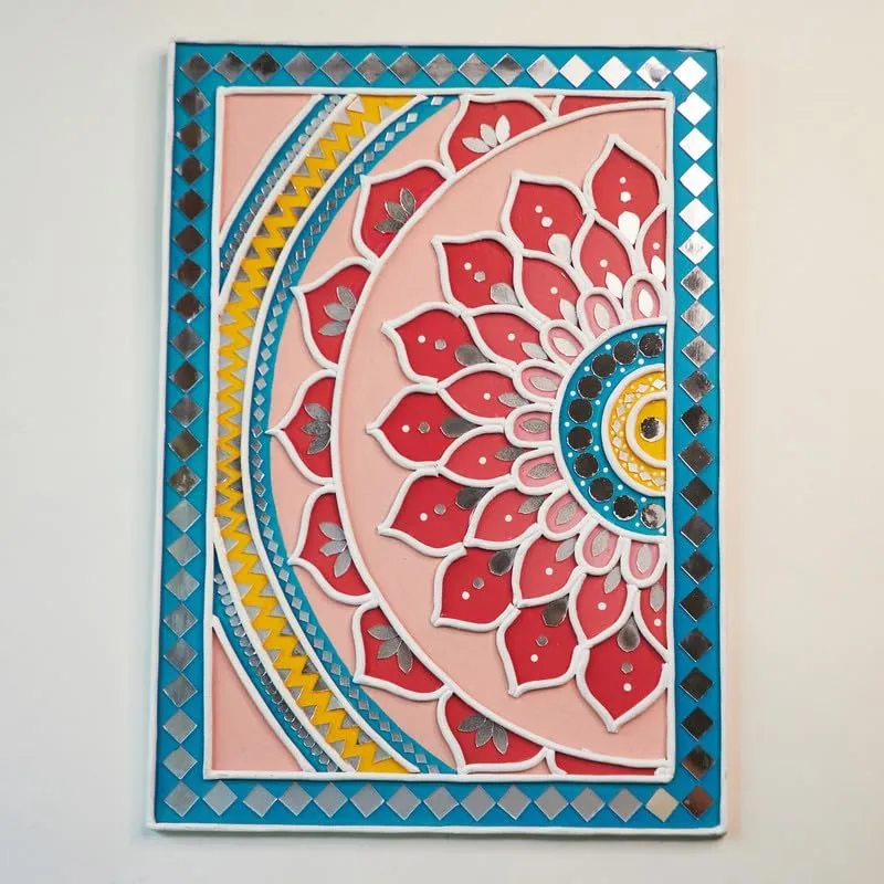 Suhasini Crafts Mirror Madala Lippan Art Wall - Left Rectangle Shape And Mirror Madala Lippan Art Wall - Center Rectangle Shape