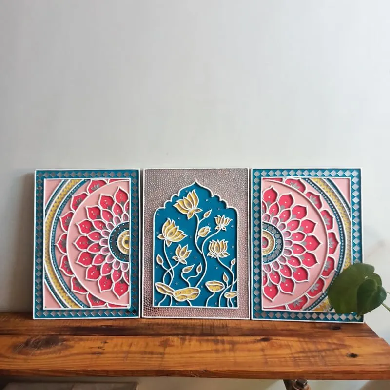 Suhasini Crafts Mirror Madala Lippan Art Wall - Right Rectangle Shape And Mirror Madala Lippan Art Wall - Center Rectangle Shape