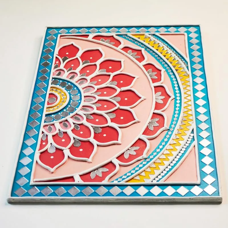 Suhasini Crafts Mirror Madala Lippan Art Wall - Right Rectangle Shape And Mirror Madala Lippan Art Wall - Center Rectangle Shape