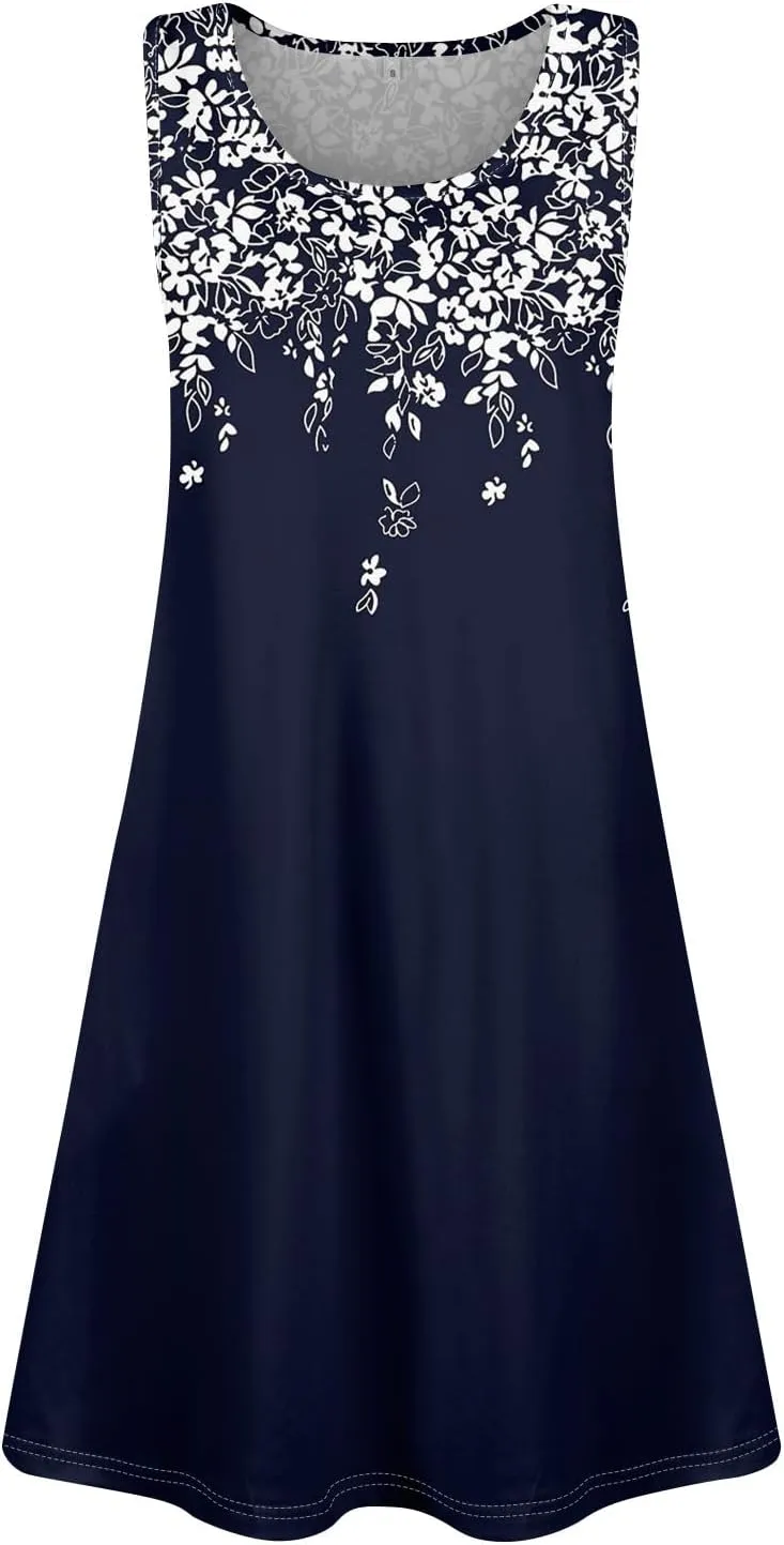 Summer Dresses for Women 2025 Casual Scoop Neck Sleeveless Sundresses Boho Tank Dress Beach Dresses with Pockets