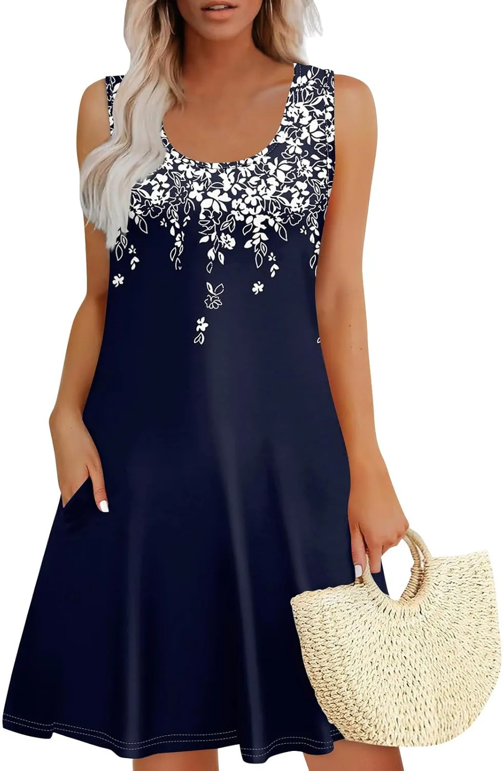 Summer Dresses for Women 2025 Casual Scoop Neck Sleeveless Sundresses Boho Tank Dress Beach Dresses with Pockets