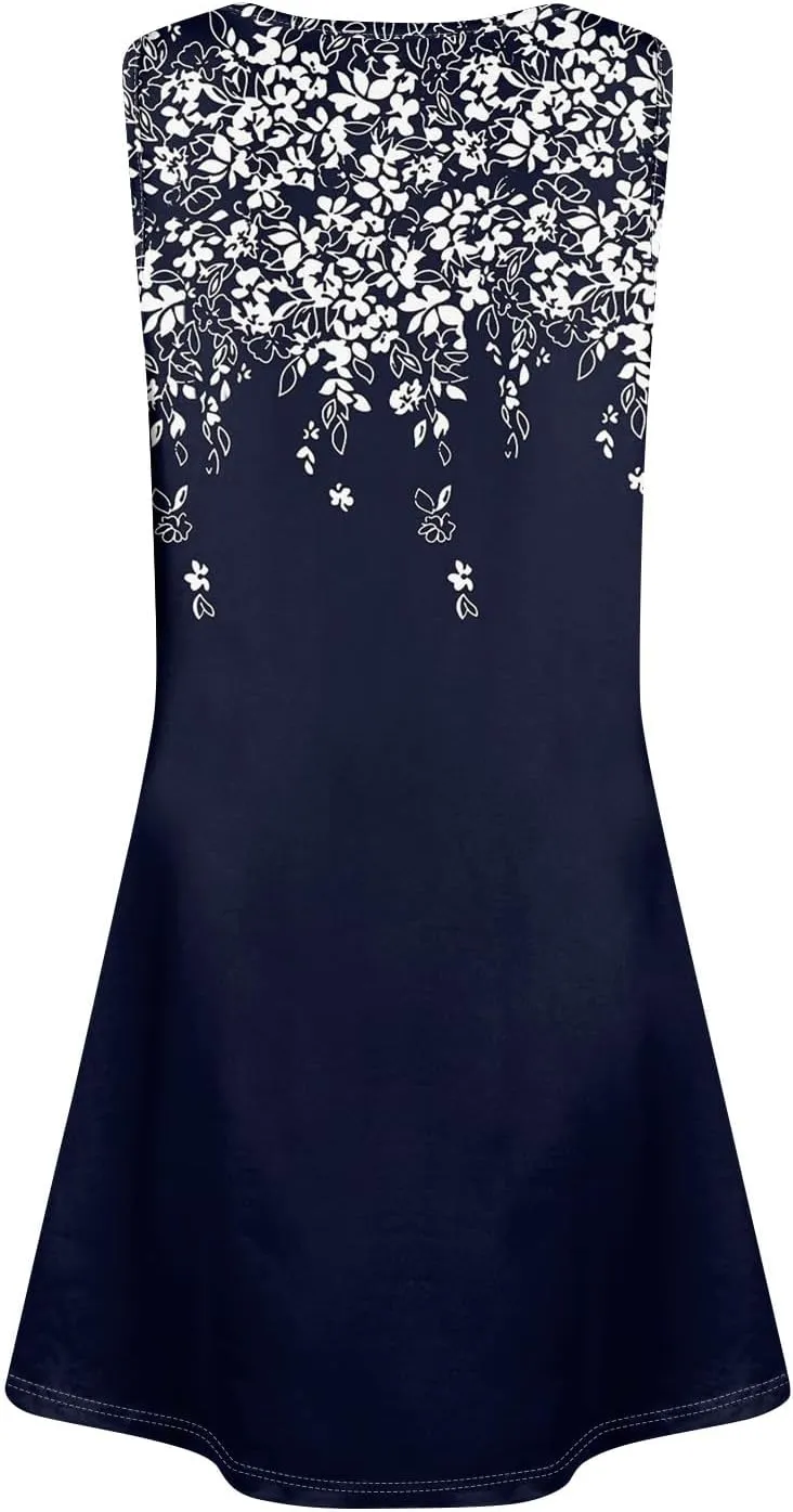 Summer Dresses for Women 2025 Casual Scoop Neck Sleeveless Sundresses Boho Tank Dress Beach Dresses with Pockets