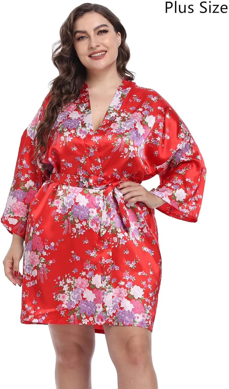 Super Shopping-zone Women's Floral Short Satin Bridesmaid Robes Silky Bride Robes Getting Ready