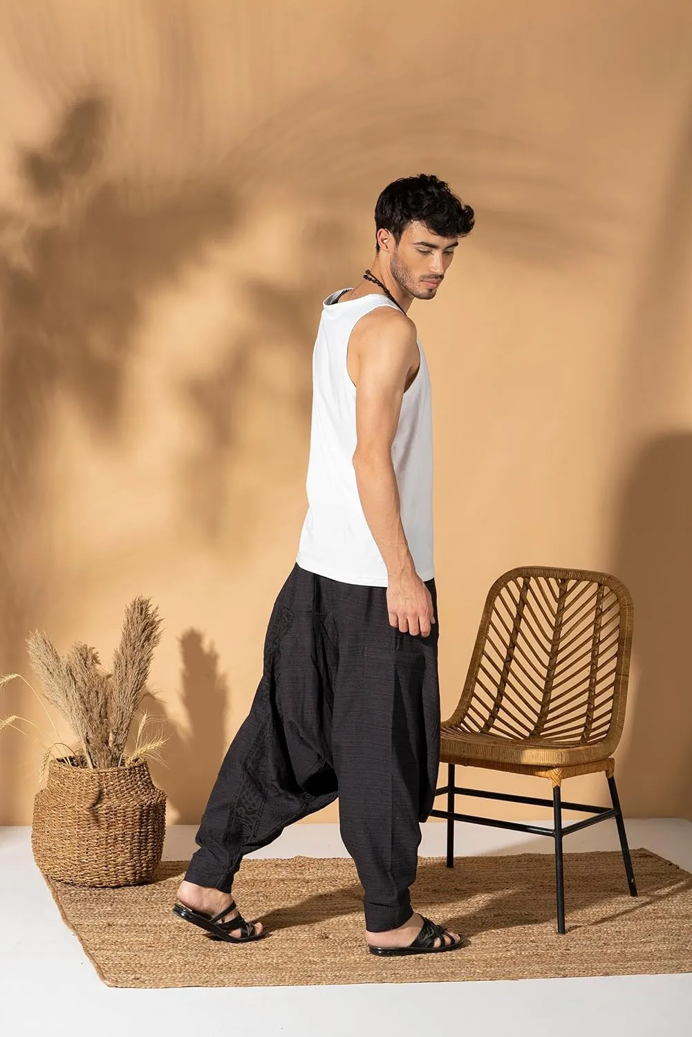 The Veshti Company Men's Boho Harem Pants - Printed Yoga Baggy Pants with Elastic Waist & Drawstring,