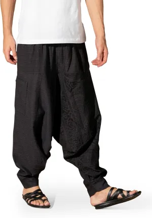 The Veshti Company Men's Boho Harem Pants - Printed Yoga Baggy Pants with Elastic Waist & Drawstring,