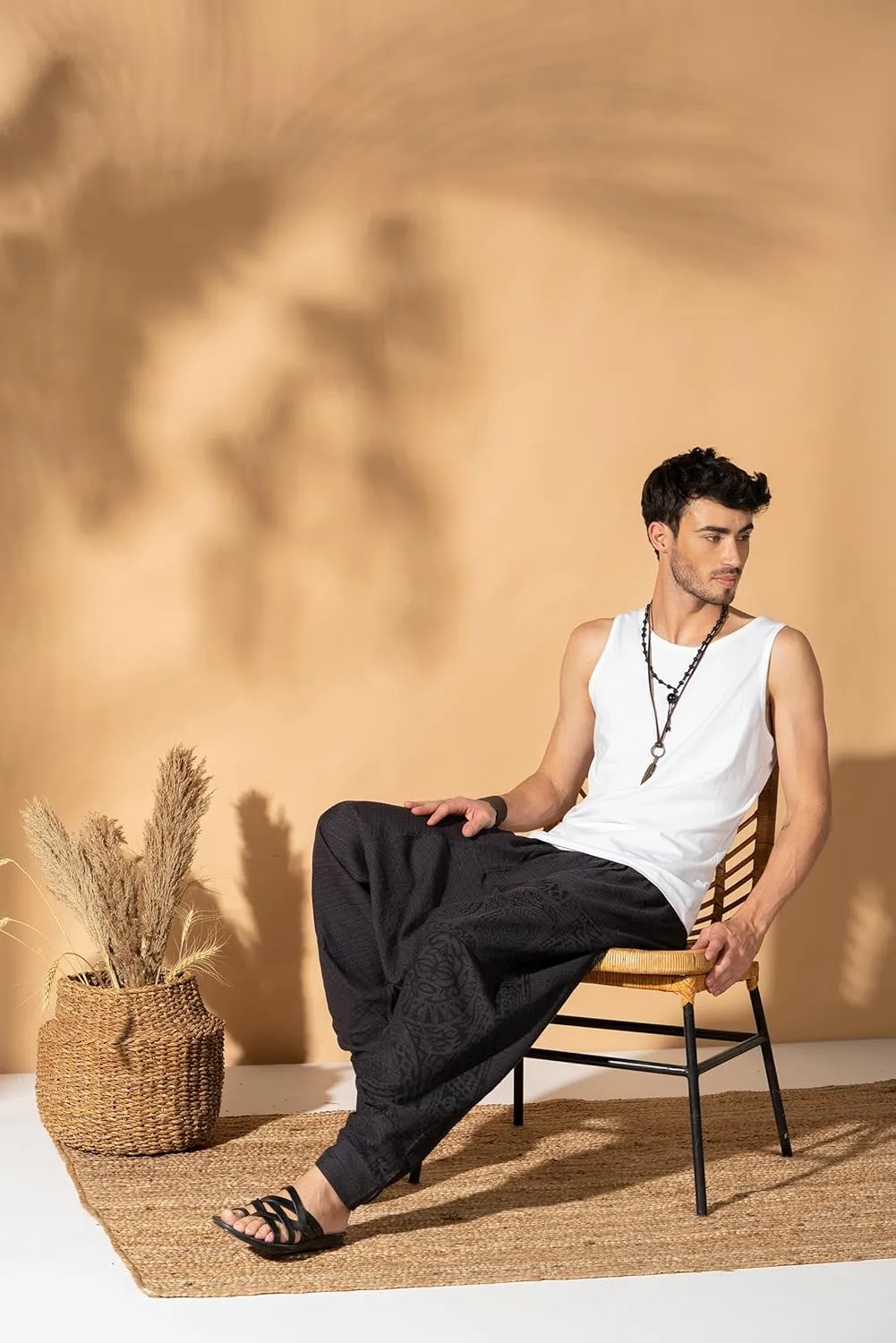 The Veshti Company Men's Boho Harem Pants - Printed Yoga Baggy Pants with Elastic Waist & Drawstring,