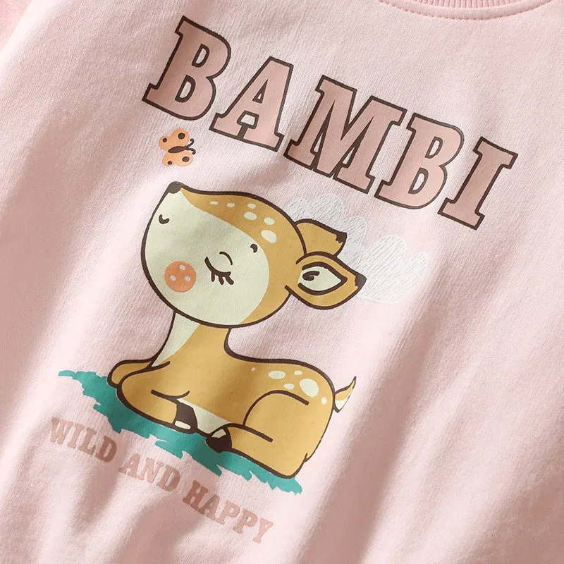 Toddler/Kid Girl's Bambi Print Design Sweatshirt with Pants Set