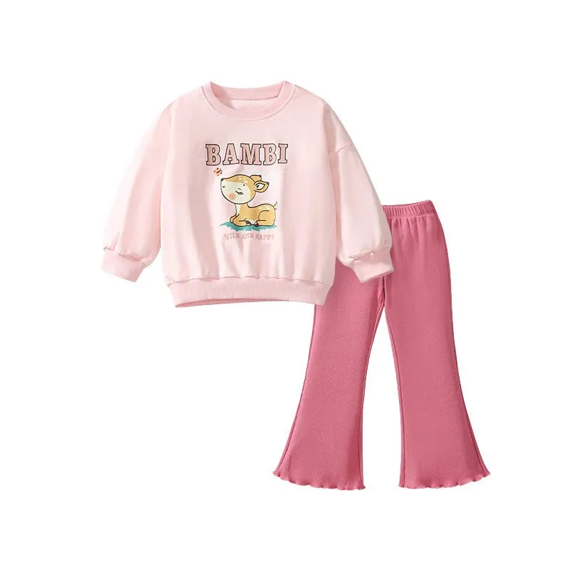 Toddler/Kid Girl's Bambi Print Design Sweatshirt with Pants Set