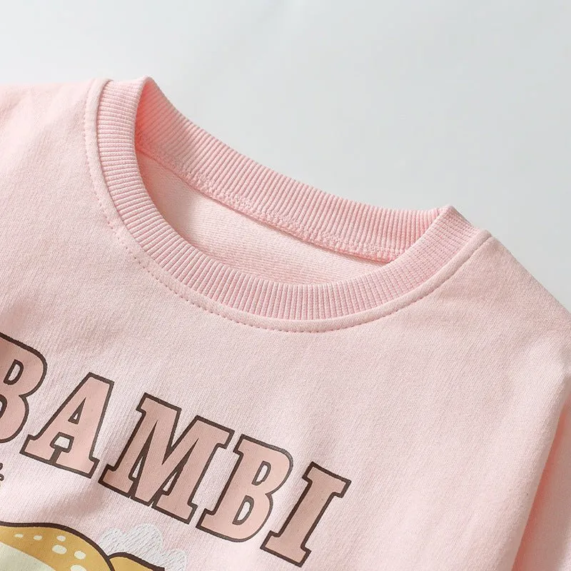 Toddler/Kid Girl's Bambi Print Design Sweatshirt with Pants Set