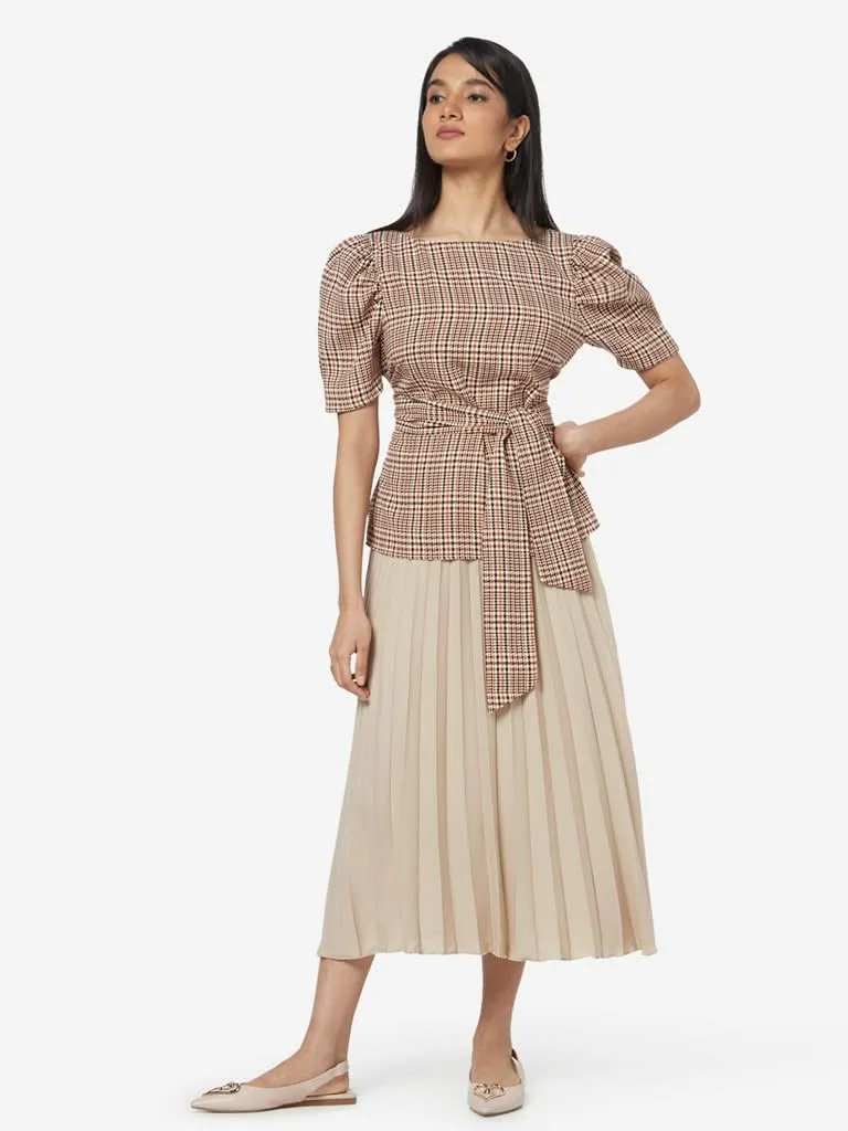 Wardrobe Brown Houndstooth Print Wink Top
