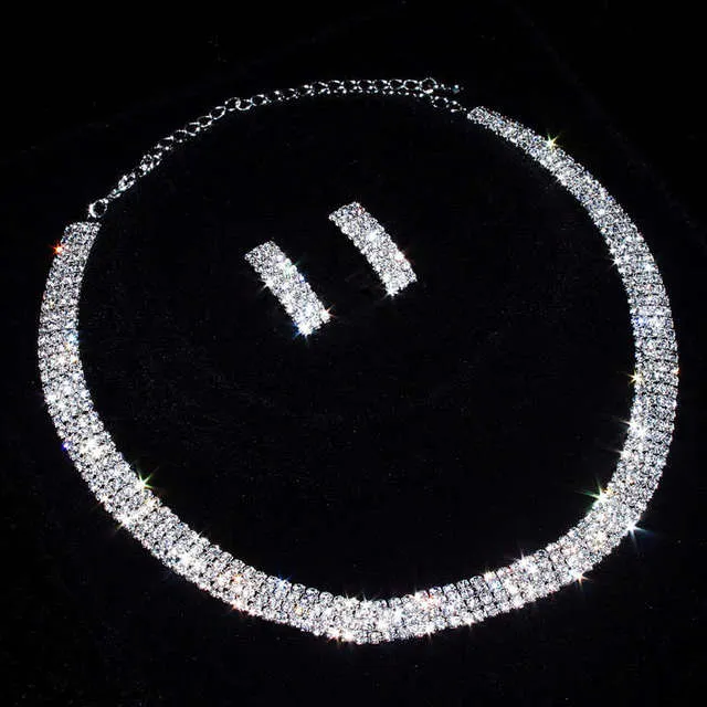Wedding Jewelry Elegant Classic Earrings and Necklace Jewelry Set for Bride