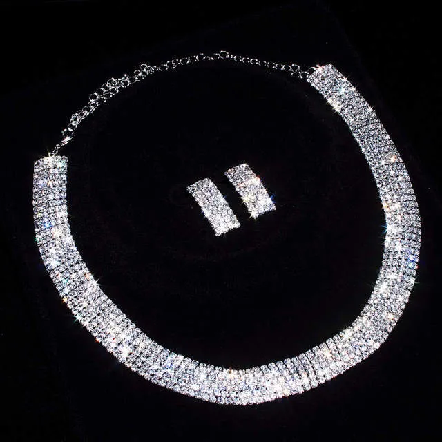 Wedding Jewelry Elegant Classic Earrings and Necklace Jewelry Set for Bride