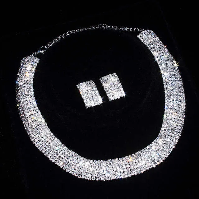 Wedding Jewelry Elegant Classic Earrings and Necklace Jewelry Set for Bride