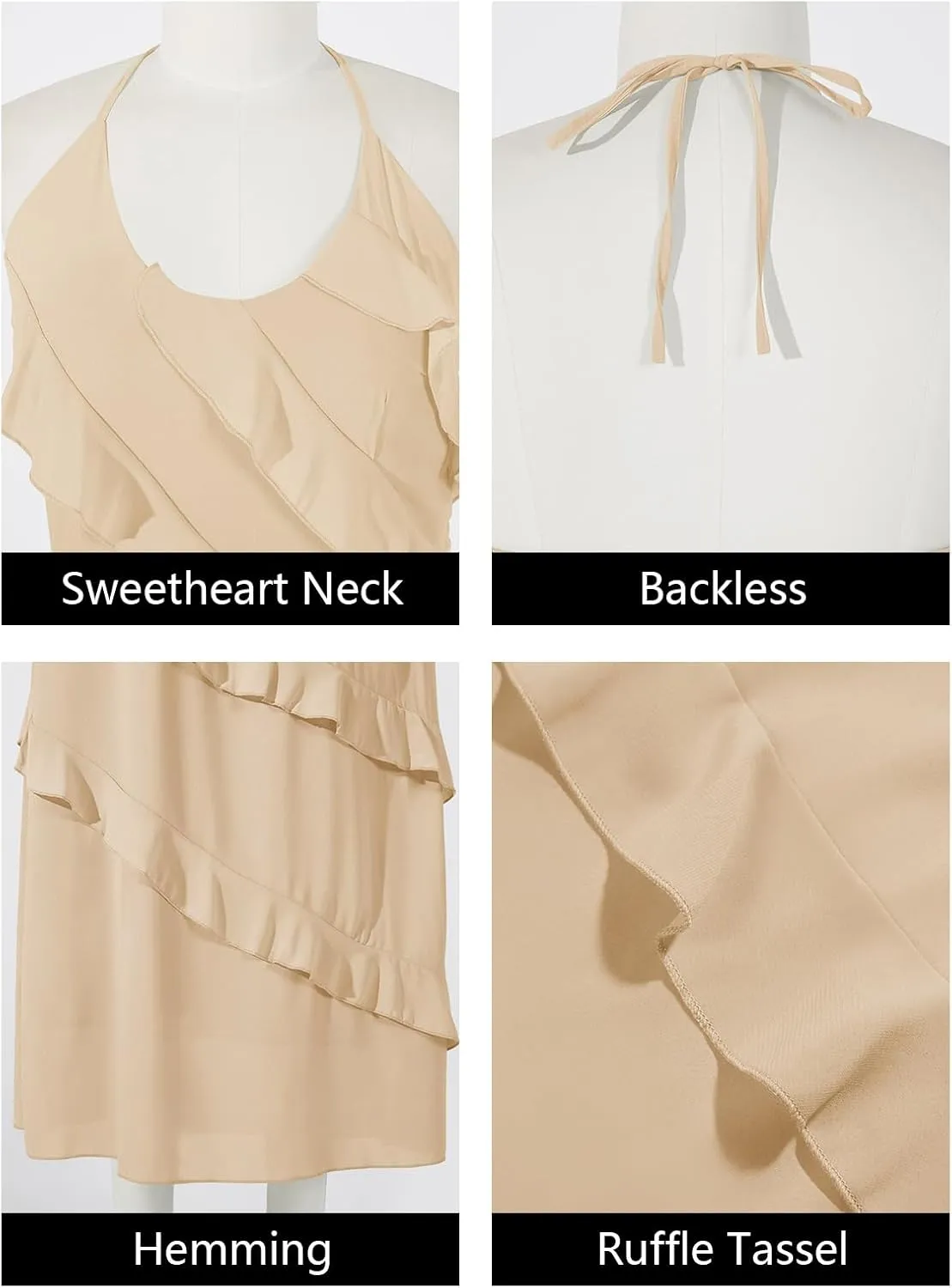 Wenrine Womens Sexy Chiffon Halter Maxi Dress Sleeveless Backless Ruffle Tassel Party Club Dresses