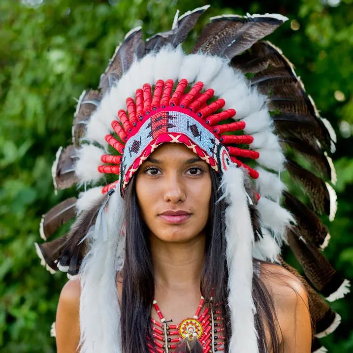 White Shaded Red Indian Headdress - 75cm