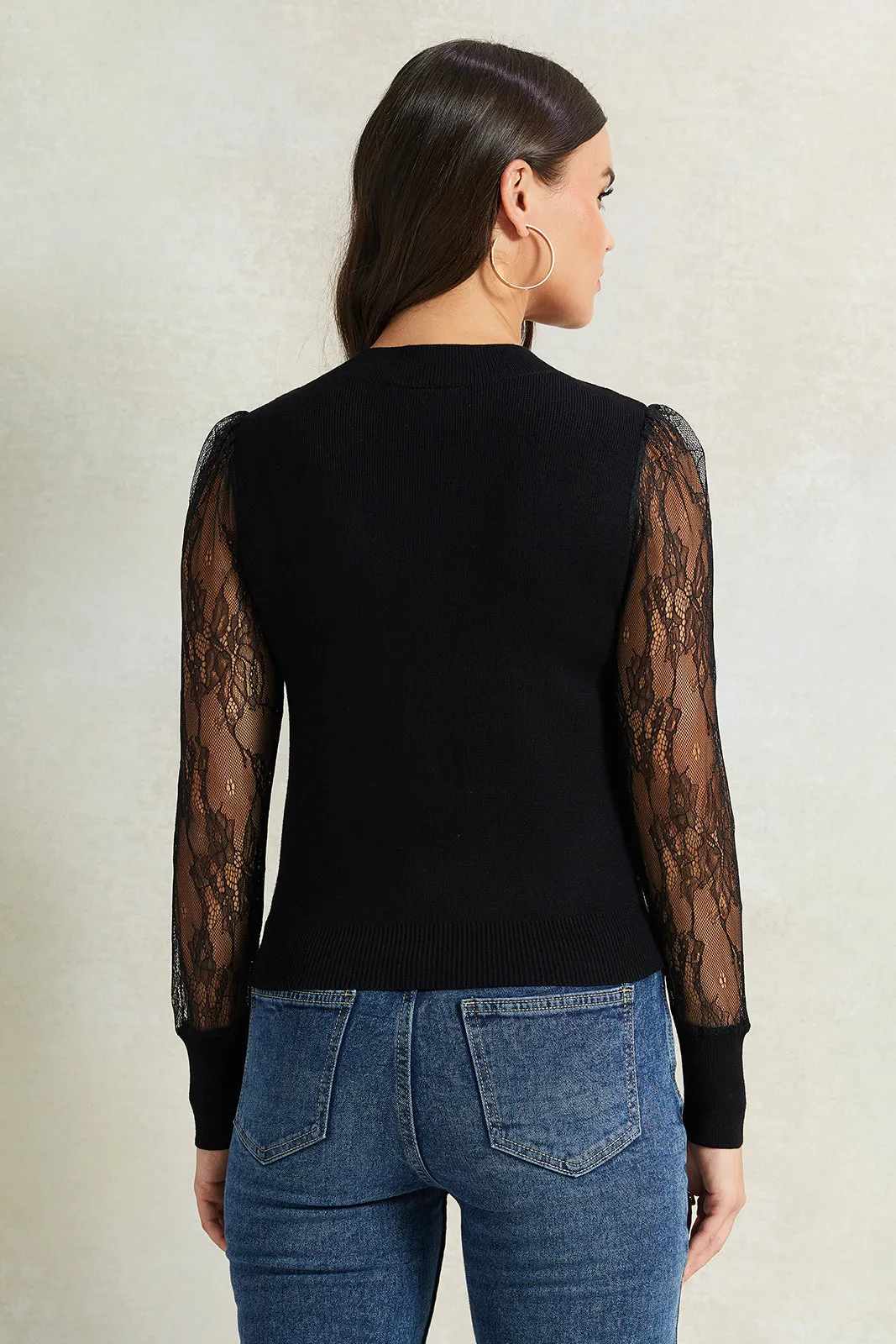 Women Black Sheer Sleeve Top