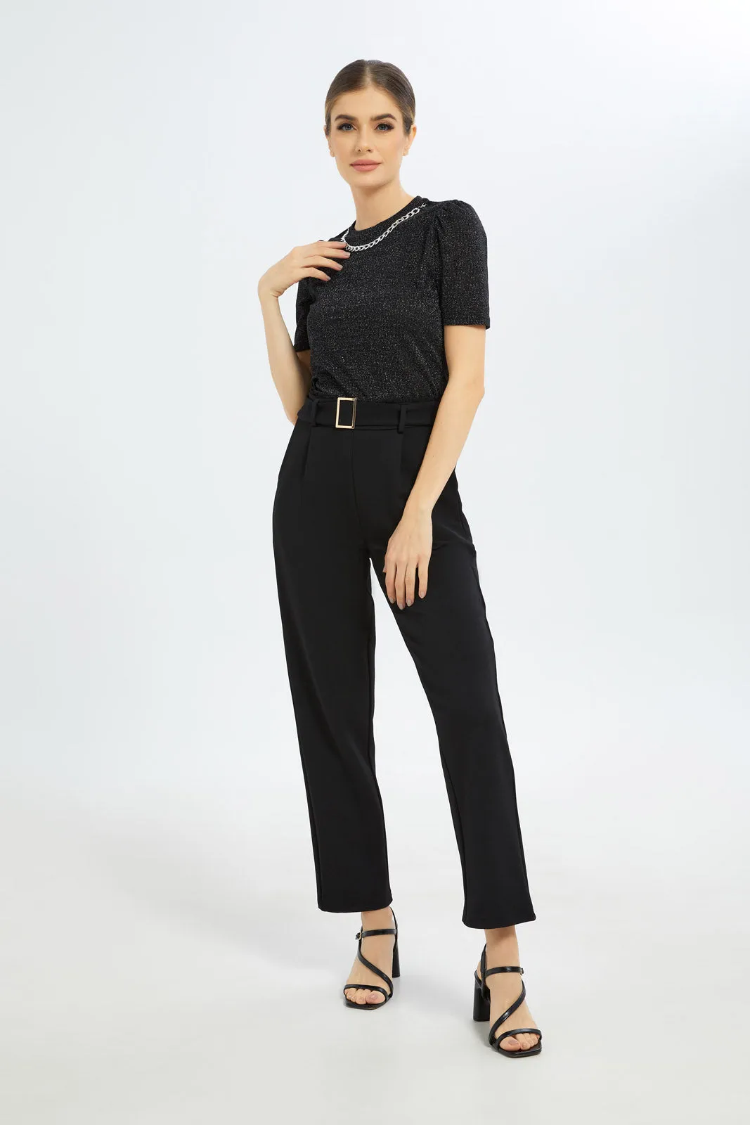Women Black Shimmer Top