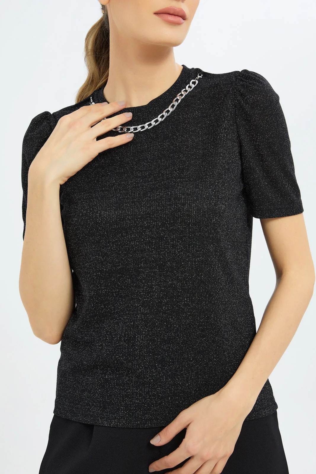 Women Black Shimmer Top