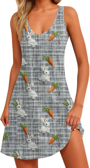 Women Summer Dresses V Neck Beach Swimsuit Coverup Sleeveless Vacation Dress with Pocket 2025 Casual Sundress