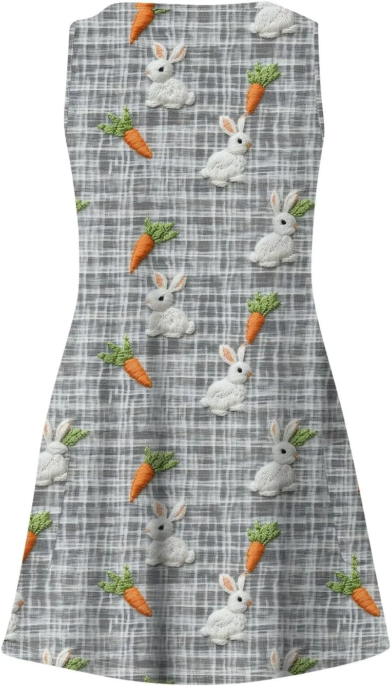 Women Summer Dresses V Neck Beach Swimsuit Coverup Sleeveless Vacation Dress with Pocket 2025 Casual Sundress
