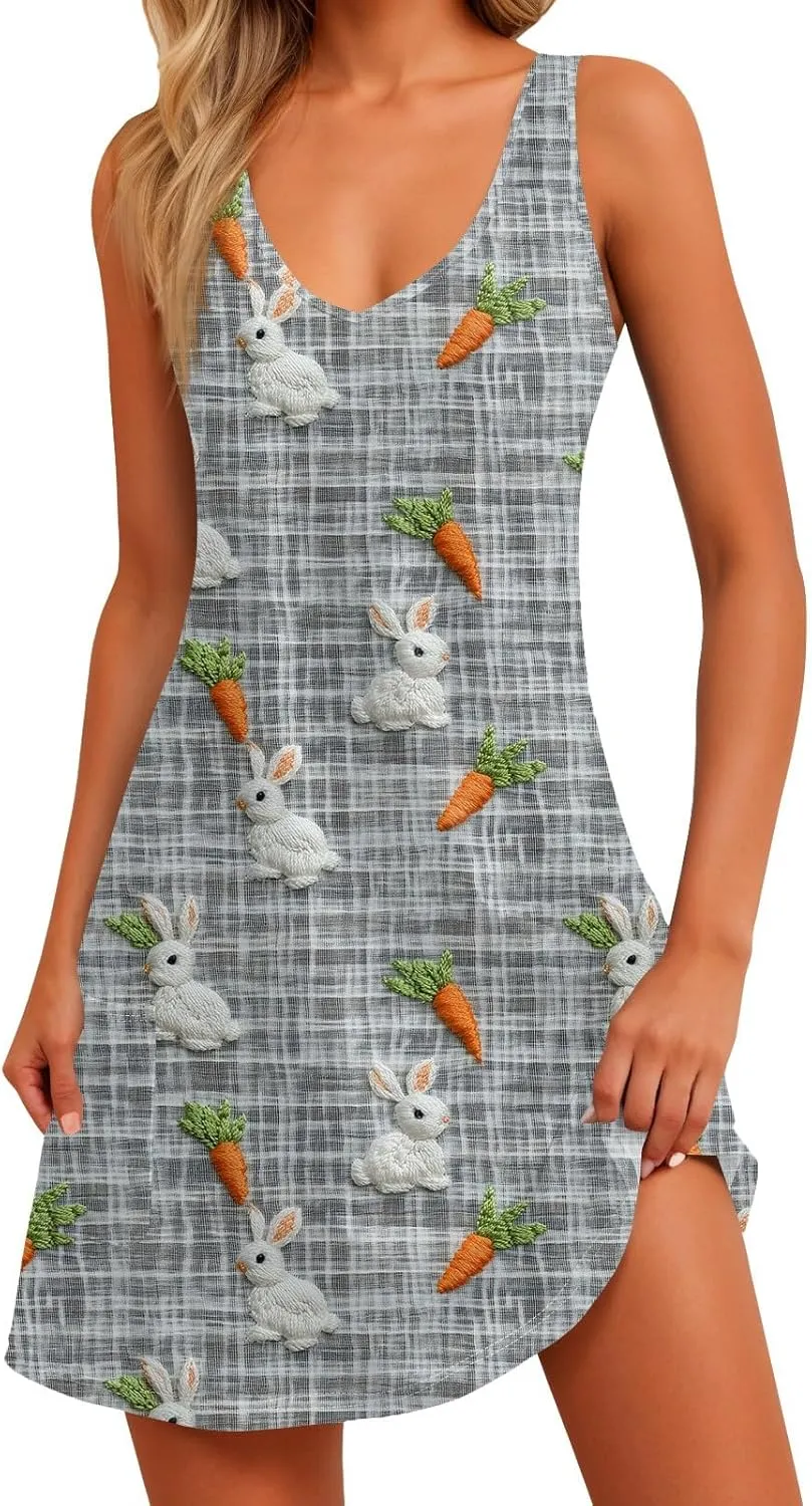 Women Summer Dresses V Neck Beach Swimsuit Coverup Sleeveless Vacation Dress with Pocket 2025 Casual Sundress