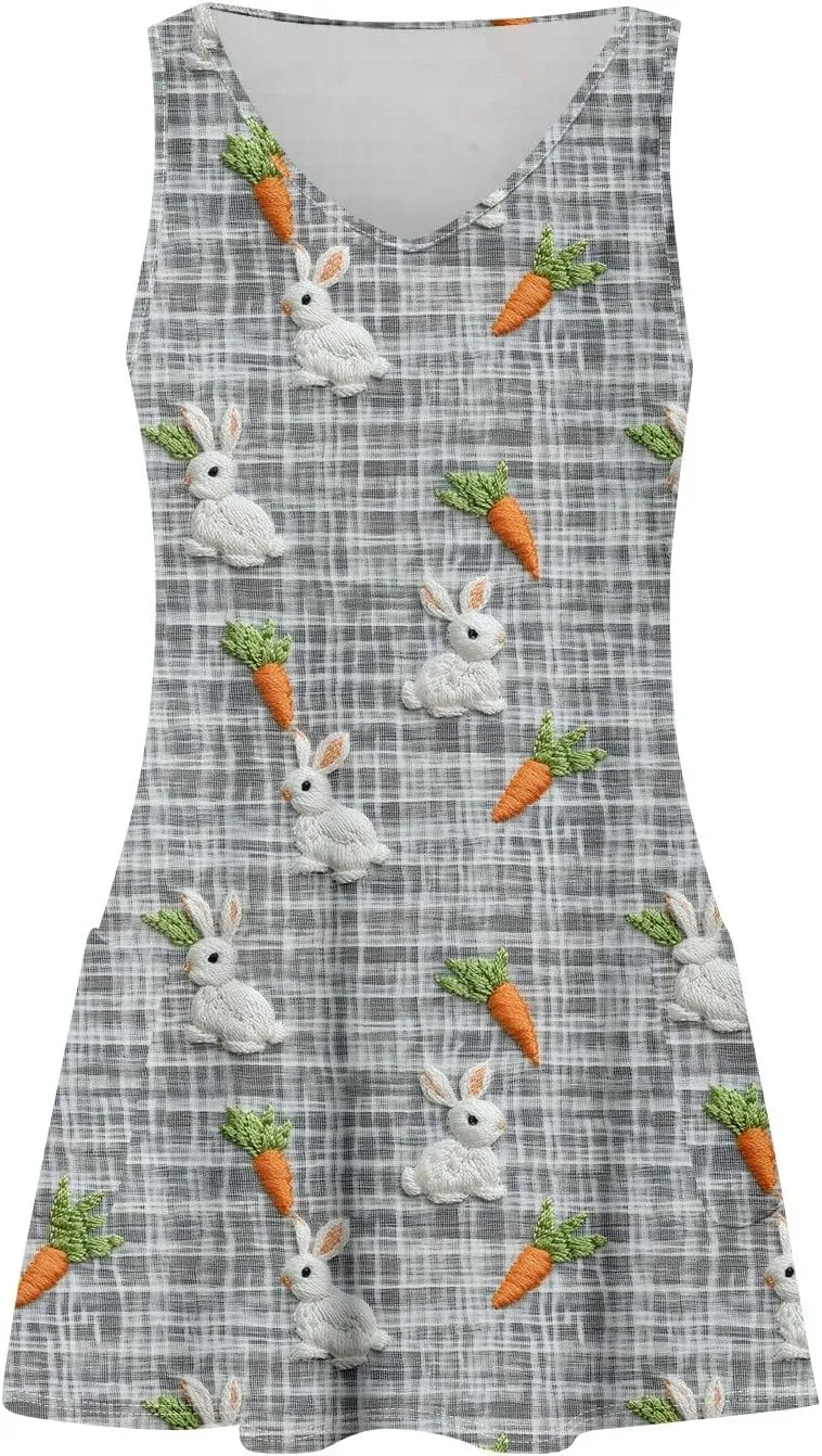 Women Summer Dresses V Neck Beach Swimsuit Coverup Sleeveless Vacation Dress with Pocket 2025 Casual Sundress