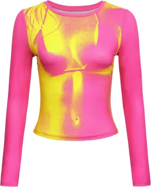 Women's 3D Body Print Crop Tops - Y2k Bikini Boob Graphic Tee Shirt Aesthetic Heat Map Sexy Festival Concert Outfit