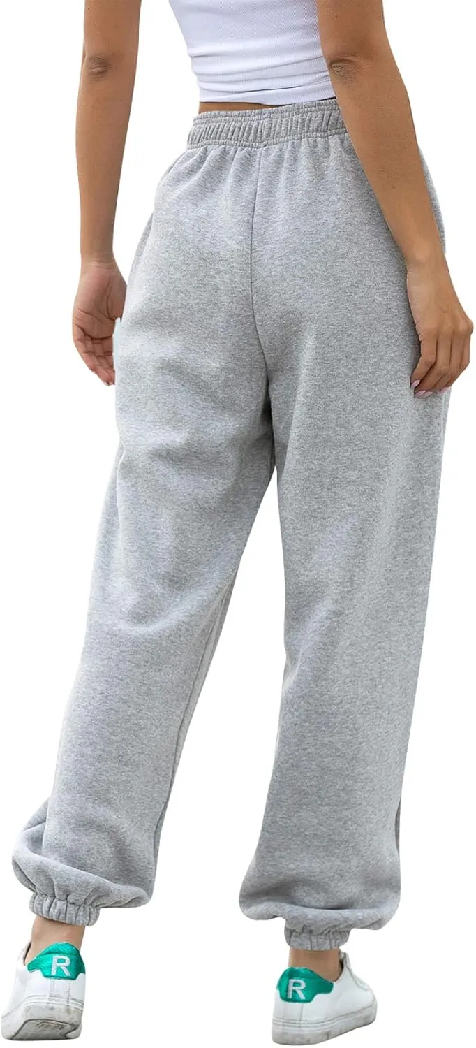 Womens Cinch Bottom Sweatpants Pockets High Waist Sporty Gym Athletic Fit Jogger Pants Lounge Trousers