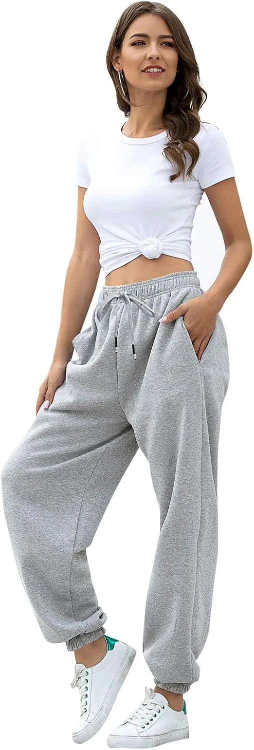 Womens Cinch Bottom Sweatpants Pockets High Waist Sporty Gym Athletic Fit Jogger Pants Lounge Trousers