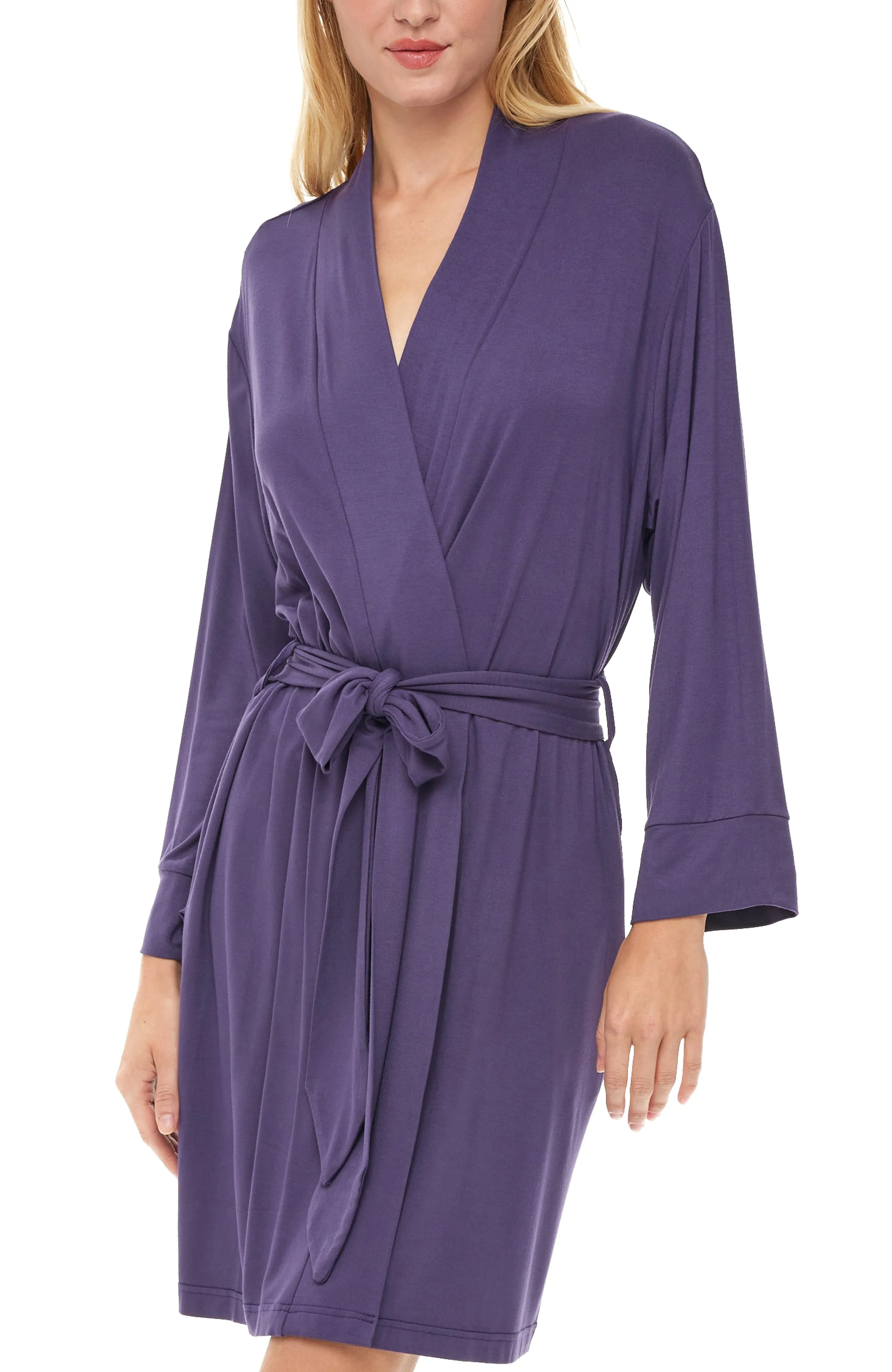 Women's Classic Knit Robe with Pockets, Lightweight Knee Length Bathrobe