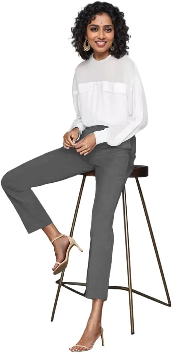 Womens Dress Pants High Stretch Straight Leg Black Pants for Work Business Casual with Pockets