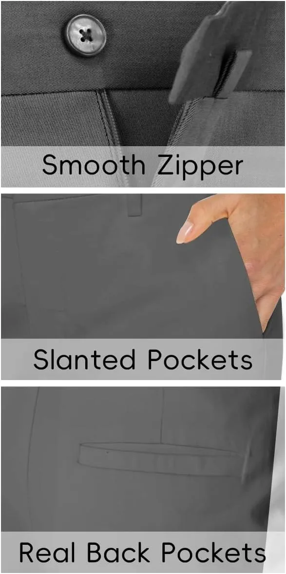 Womens Dress Pants High Stretch Straight Leg Black Pants for Work Business Casual with Pockets