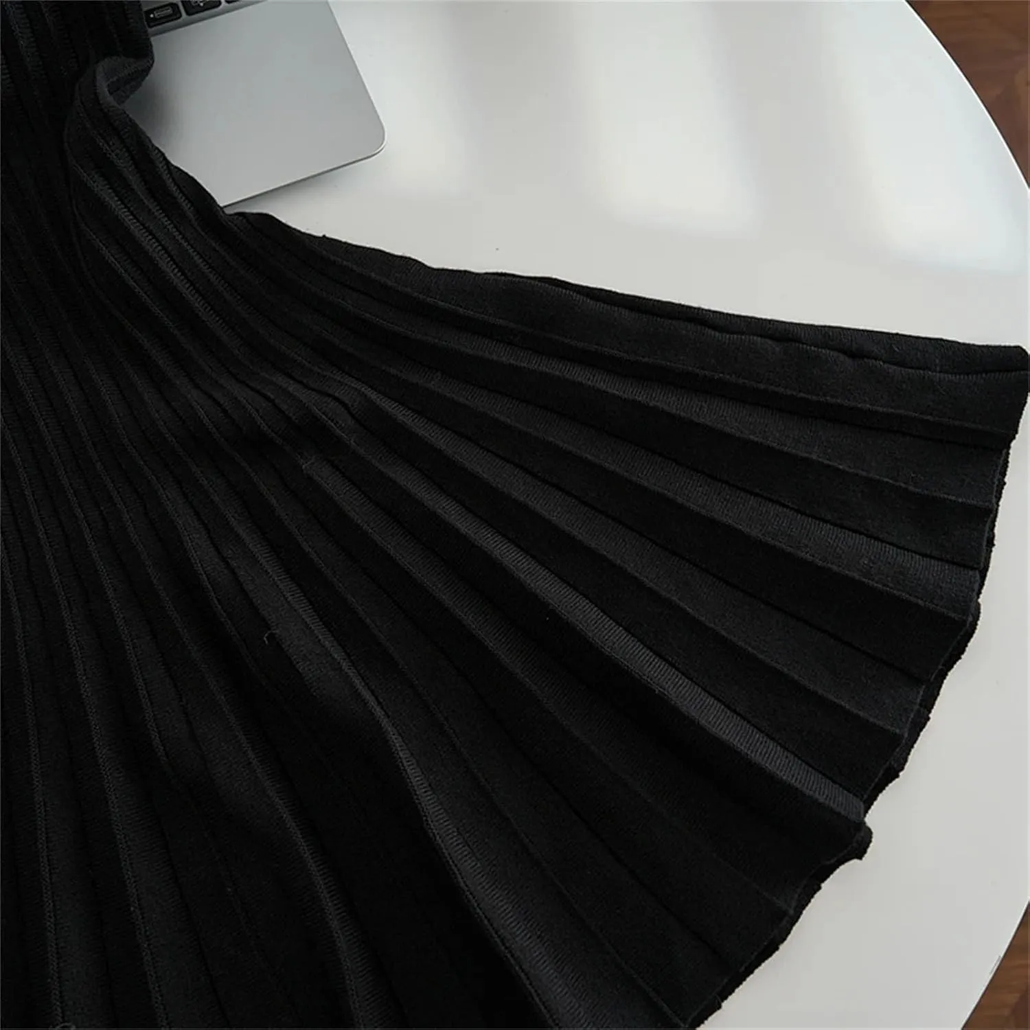 Women's Hollow Out Knit Dress - O-Neck Flare Sleeve Slim Pleated Party Dress