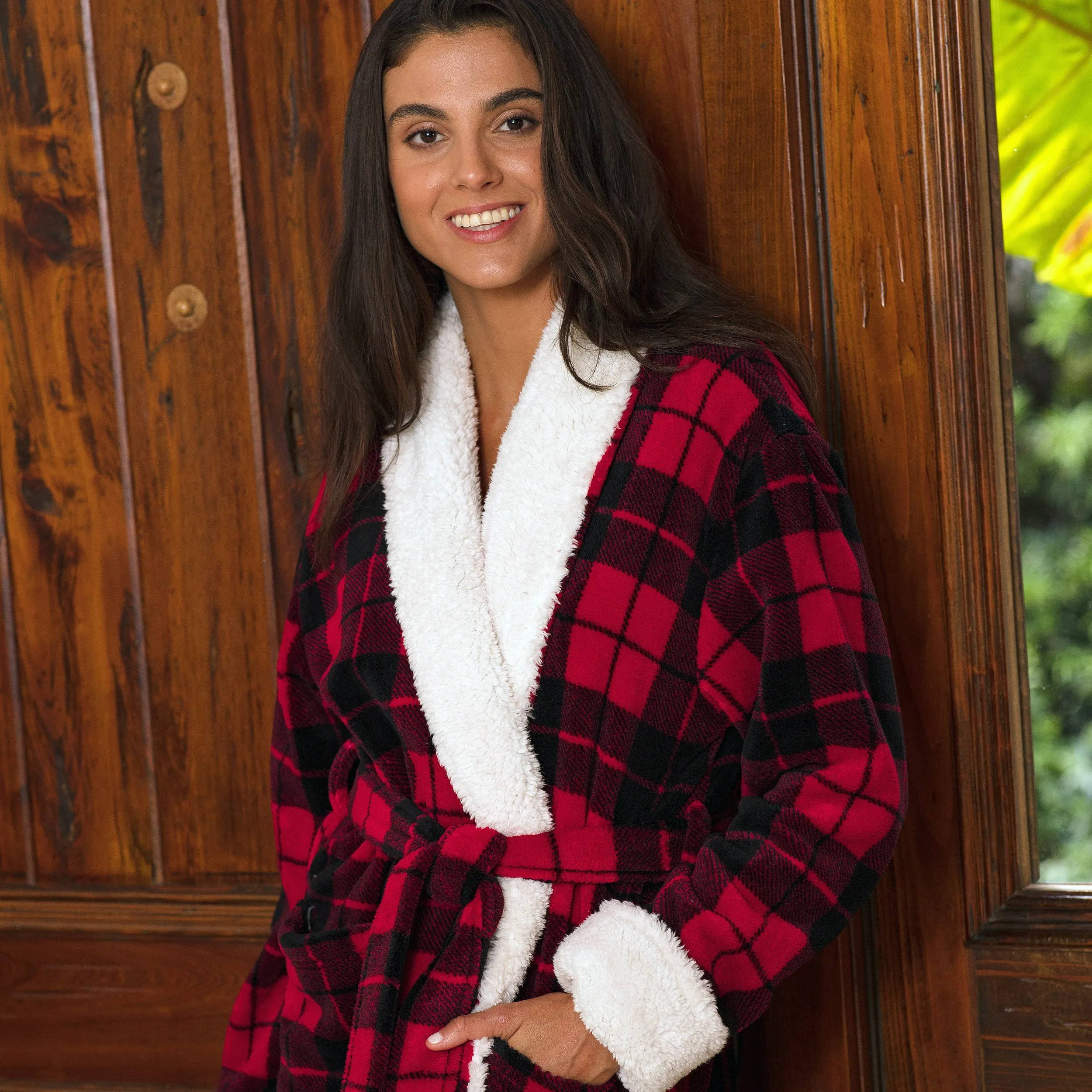 Women's Plush Sherpa Robe, Long Cozy Warm Bathrobe