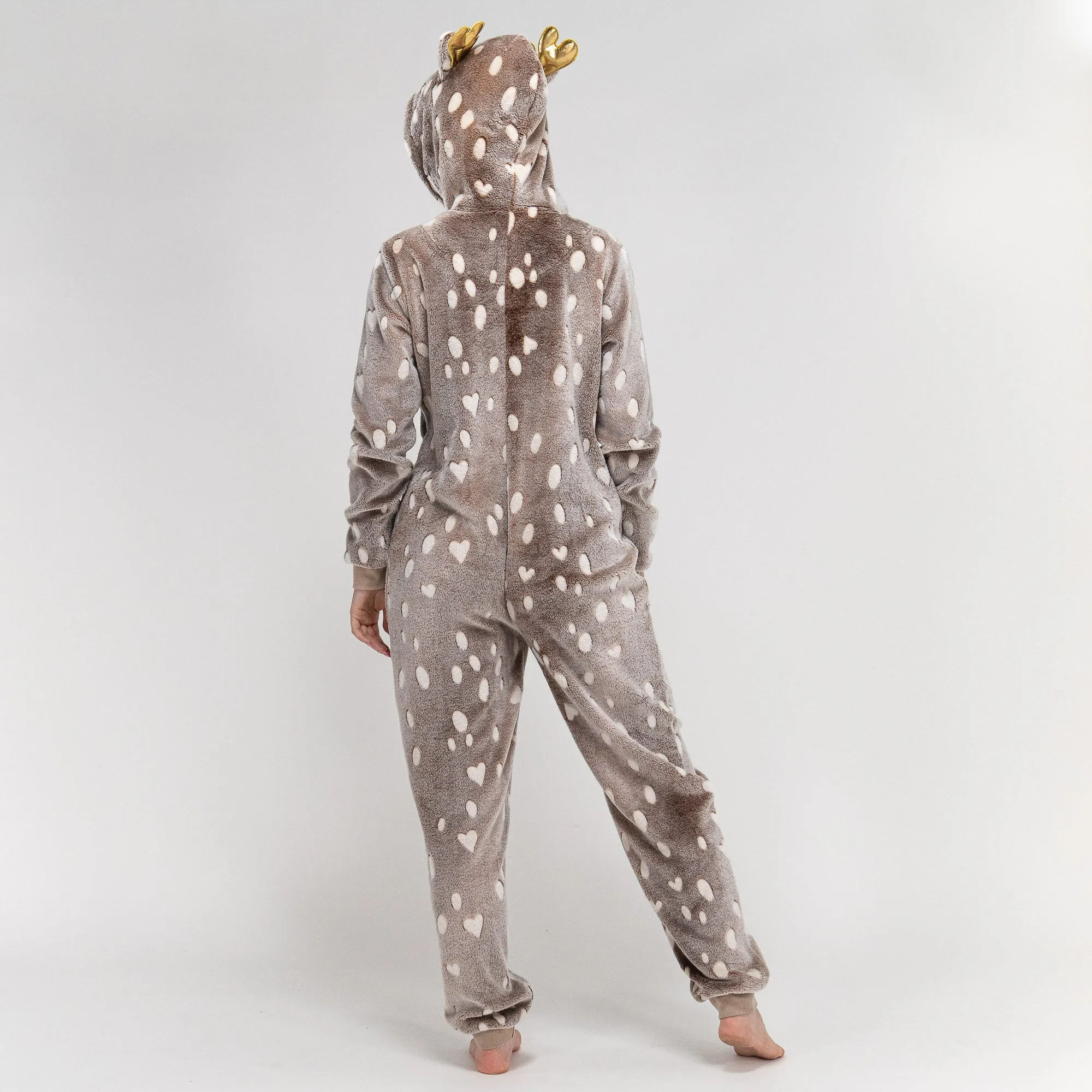 Women's Reindeer Animal Printed Fleece Onesie